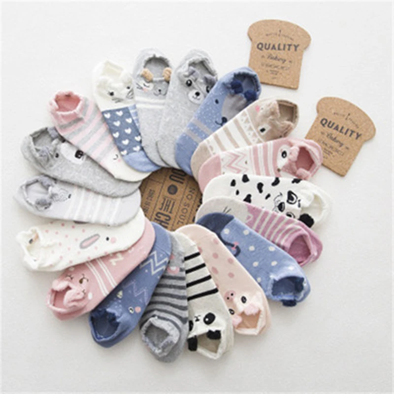 Милые животные женские хлопковые носки Kawaii кошка с собакой летние короткие