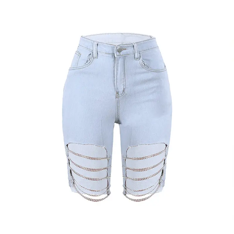 blue pants Wjustforu сексуальный клубный Джинсовый комплект из двух предметов, женские джинсовые топы с открытой спиной+ джинсовые шорты женская, с перфорацией, модный спортивный костюм с дырками - Цвет: blue pants