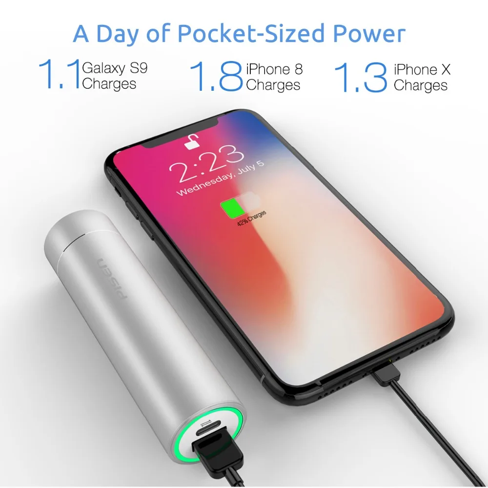 Pisen mini type-C 5000mAh power Bank 5 V/3A внешний аккумулятор портативное зарядное устройство для смартфонов и планшетов