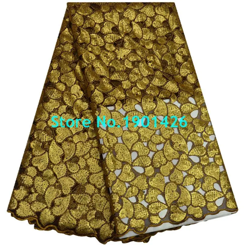 Высокое качество Желтый органзы кружевной ткани Handcut с блестками вышивкой и