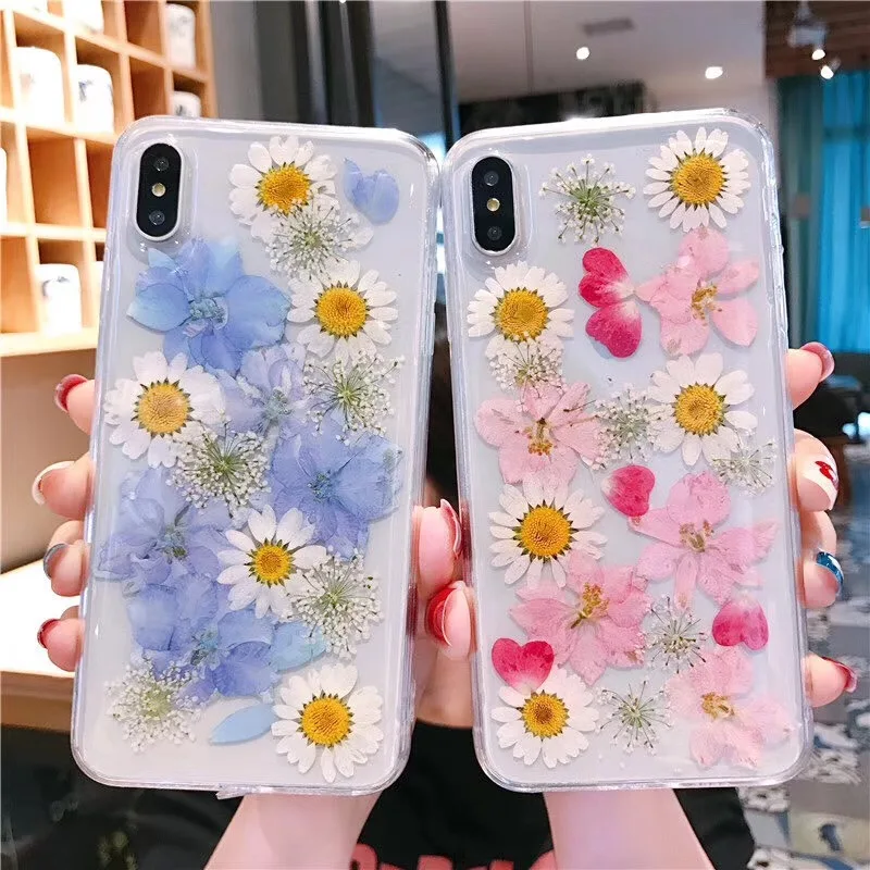Чехол с настоящими высушенными цветами для iPhone 11 X XR XS Max 6 S 7 8 Plus Pro SE 2020 прозрачный