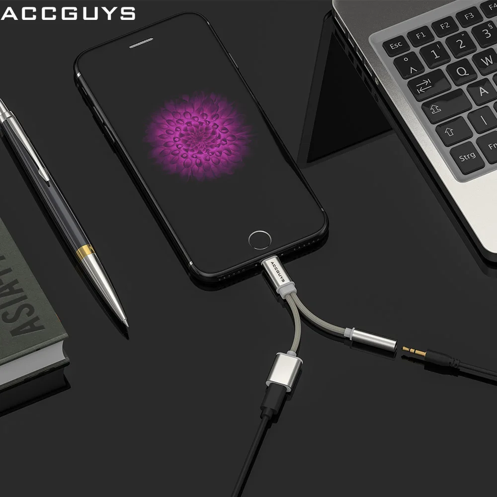 ACCGUYS 2 в 1 аудио кабель адаптер для зарядки iPhone X 8 7 Plus зарядное устройство сплиттер