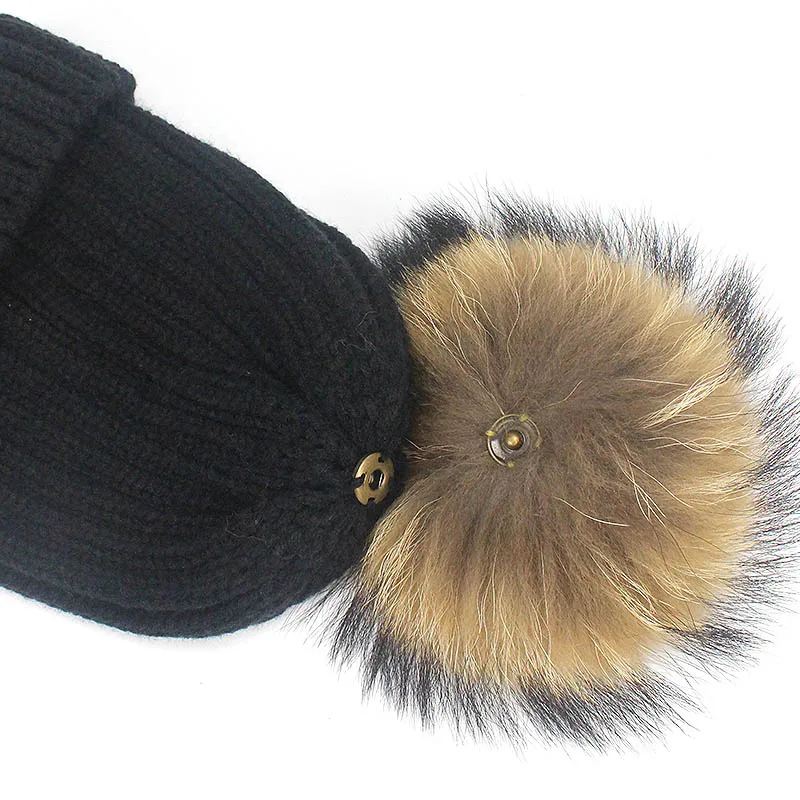 Wholesale Mink And Fox Fur Ball Cap Pom Poms Winter Hat For Women Girl 'S Hat Knitted Beanies Cap New Thick Female Skullies