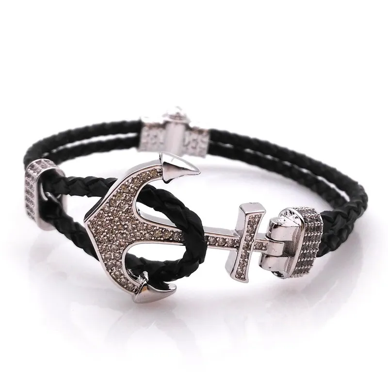 2019 Горячая распродажа! Черный браслет с якорем мужской кожаные женские ювелирные