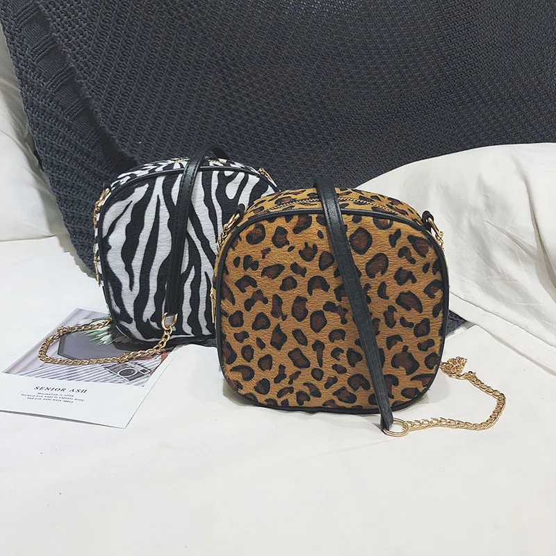 Autumn Winter Fashion Cute Leopard Plush Handbags Women Small Single Shoulder Bags Female Bolsas Chain Messenger Crossbody Bag | Багаж и