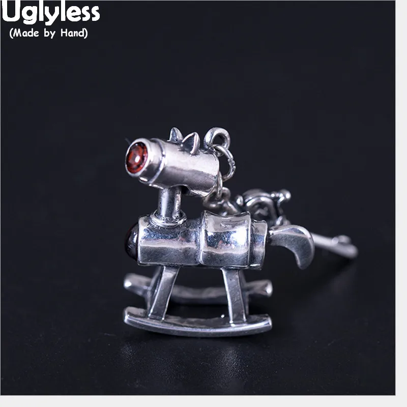 

Uglyless 100% Real 925 Sterling Silver Trojan Pendants with Rope Chains Garnet Necklaces Magical Key Charms Thai Silver Jewelry