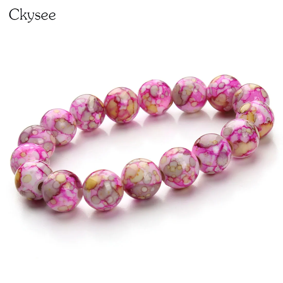 Pink Ckysee Новинка ручной работы бусина из смолы Стрейчевые браслеты из бусин для женщин модные яркие цвета 12 мм браслет с пластмассовыми бусинами 20 см - Окраска металла: Pink