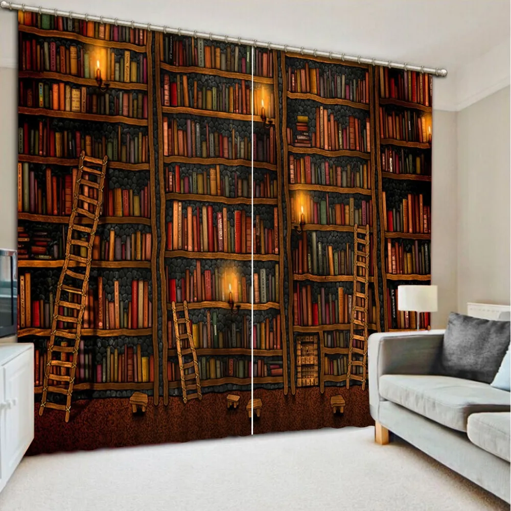 Пользовательские 3d cortinas Ретро книжные полки гостиная шторы окна Кухонная дверь |