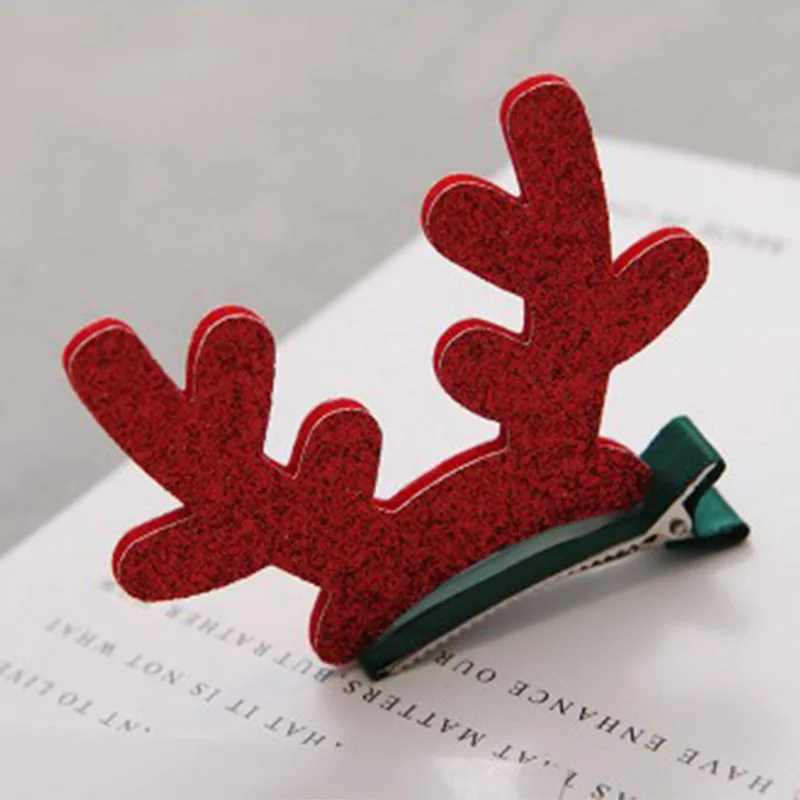 Red Antlers Новинка, 1 шт., Детские милые рождественские украшения, заколки для волос, много типов, перчатка, дерево, популярные заколки для волос для девочек, горячая распродажа - Цвет: Red Antlers