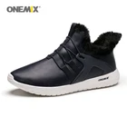 Мужские кроссовки ONEMIX, черные кожаные теплые зимние кроссовки без шнуровки, удобные уличные кроссовки для бега, ходьбы