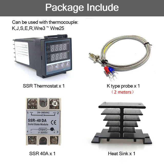 REX-C100 цифровой PID регулятор температуры SSR выход 0-400C с 1 м термопары K SSR 40A - Цвет: Set 5