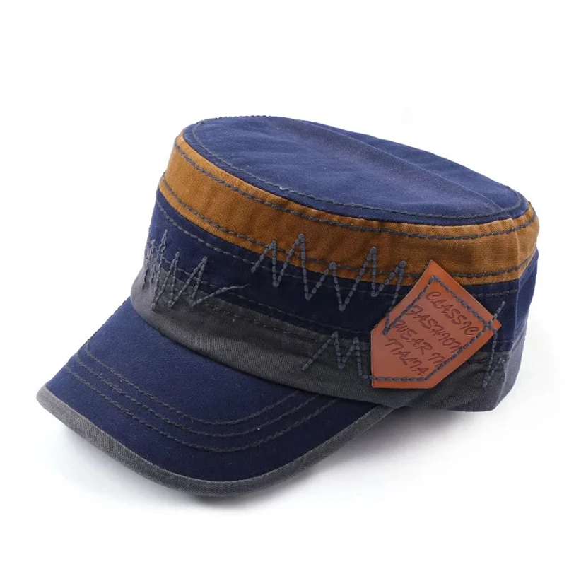 Navy Blue TOHUIYAN, новинка, Классическая мужская Кепка с плоским верхом, кепка, кадетский патруль, Буш, шапка из хлопка, с эффектом потертости, армейская Кепка s для женщин, осень-лето, военные шапки - Цвет: Navy Blue