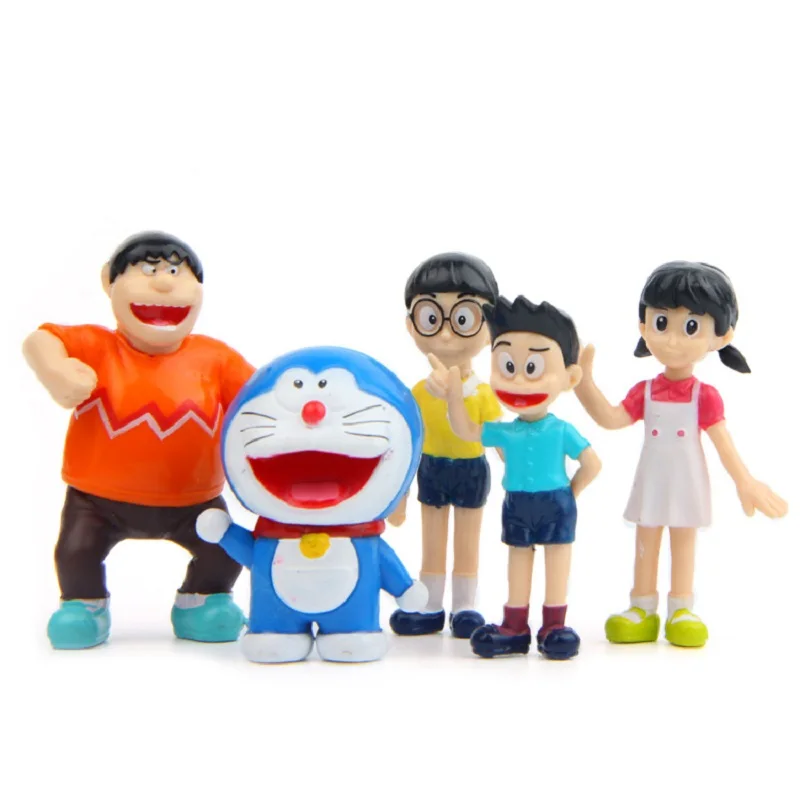 5 unids/lote de decoraci&oacute;n de paisaje de jard&iacute;n, accesorios creativos de Doraemon, retrato familiar de PVC, figuras de acci&oacute;n de juguete-0