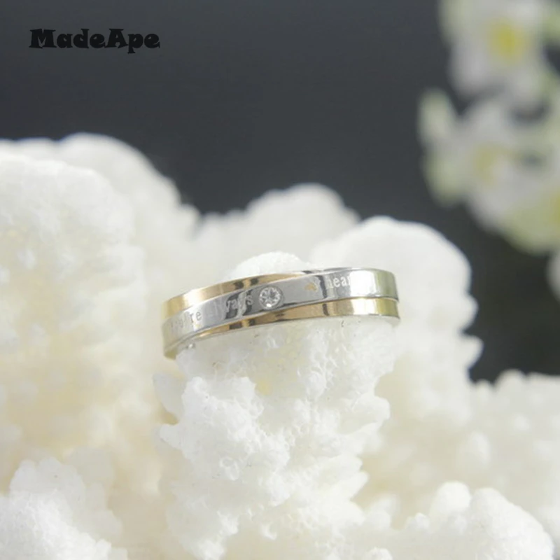 MadApe 4mm Width Zircon Ring For Women Wedding Rings 316L Stainless Steel Couple And Men Engagement | Украшения и аксессуары