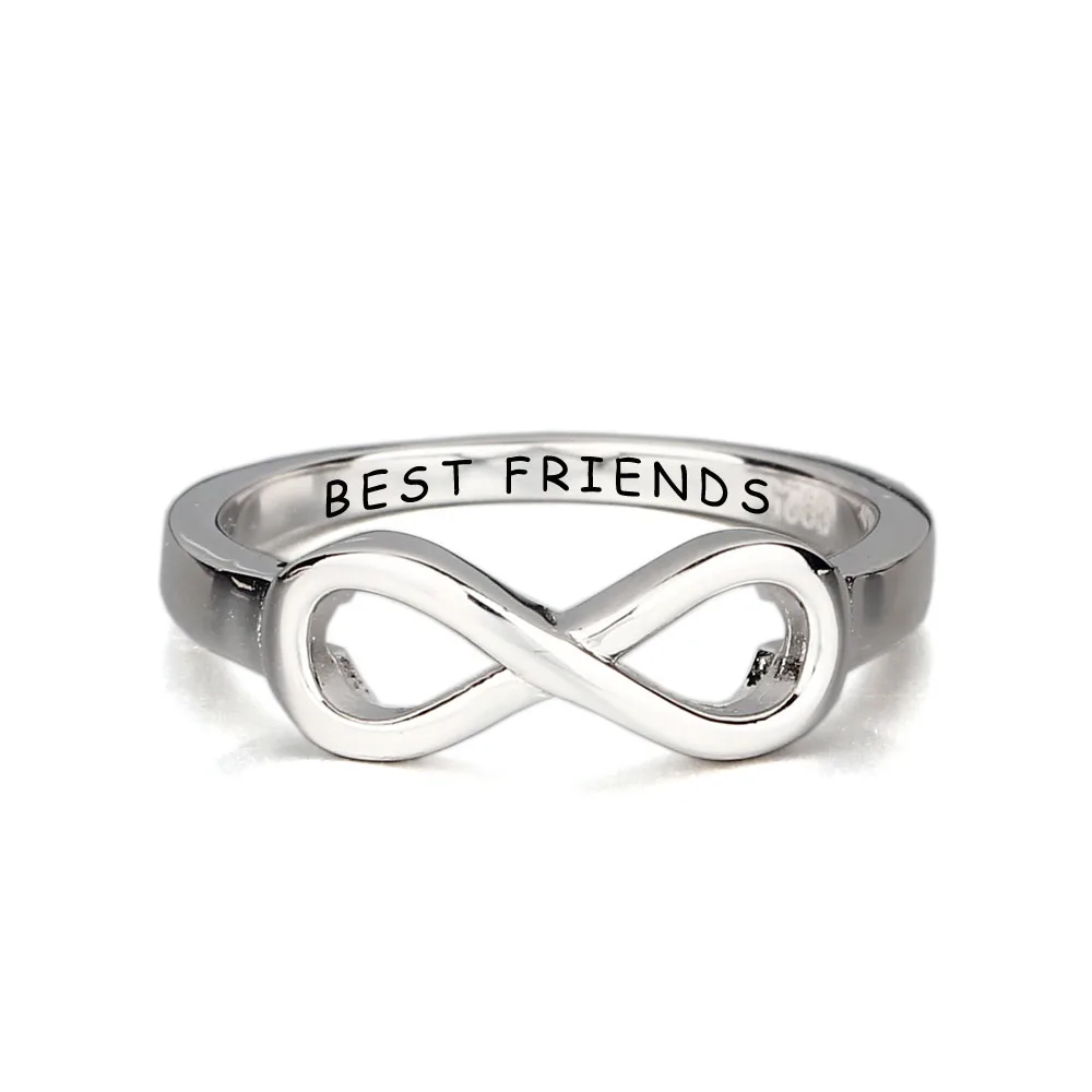 BEST FRIENDS Персонализированное 925 пробы Серебряное Бесконечное Кольцо с гравировкой, Кольцо Дружбы, вечерние кольца, лучший подарок(JewelOra RI102142 - Цвет основного камня: BEST FRIENDS