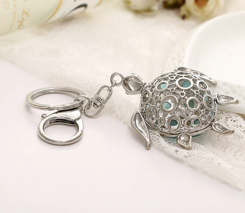 Jinglang Мода серебристый цвет металлический брелок мотаться 3D опал черепаха