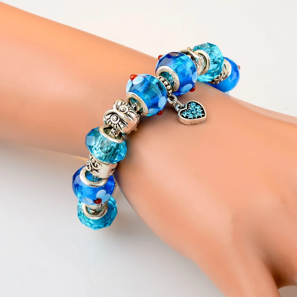 SZELAM 2019 Модные посеребренные змеиные цепочки с подвеской в виде сердца голубые