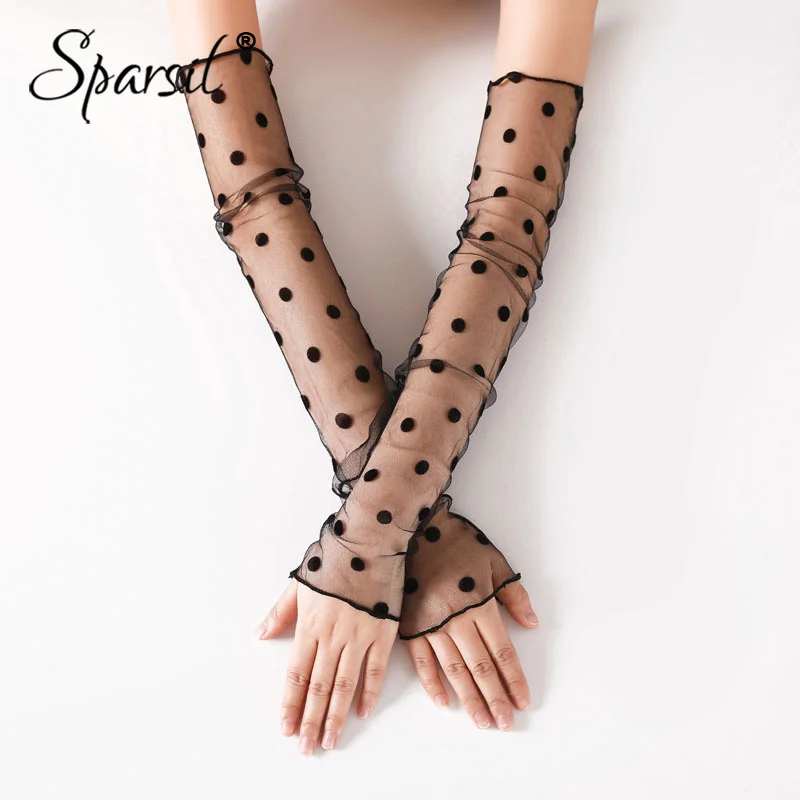 Sparsil Summer Women Long Lace Gloves Female Sun Protective Party Driving Mitten Patterns Anti-UV Sun Block Thin Armband 50cm