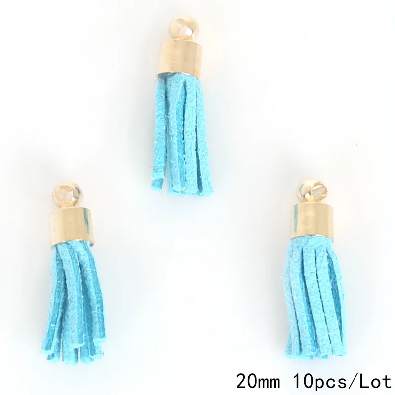 Turquoise 10 шт. мини замшевые кисточки и золотые колпачки 20 мм Подвески DIY Кожаные Кисточки кулон для брелоков/сережек/мобильного телефона/ремесла украшения - Цвет: Turquoise