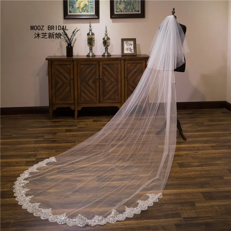 Свадебная фата с блестками кружевная двухслойная Фата закругленными краями