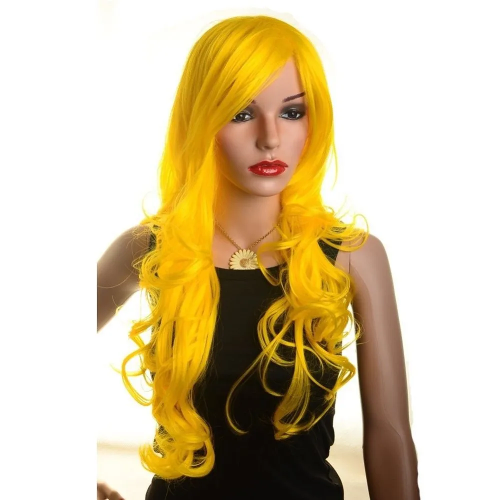 Косплей желтый женские длинные вьющиеся парики USPS бесплатная доставка в сша j1312