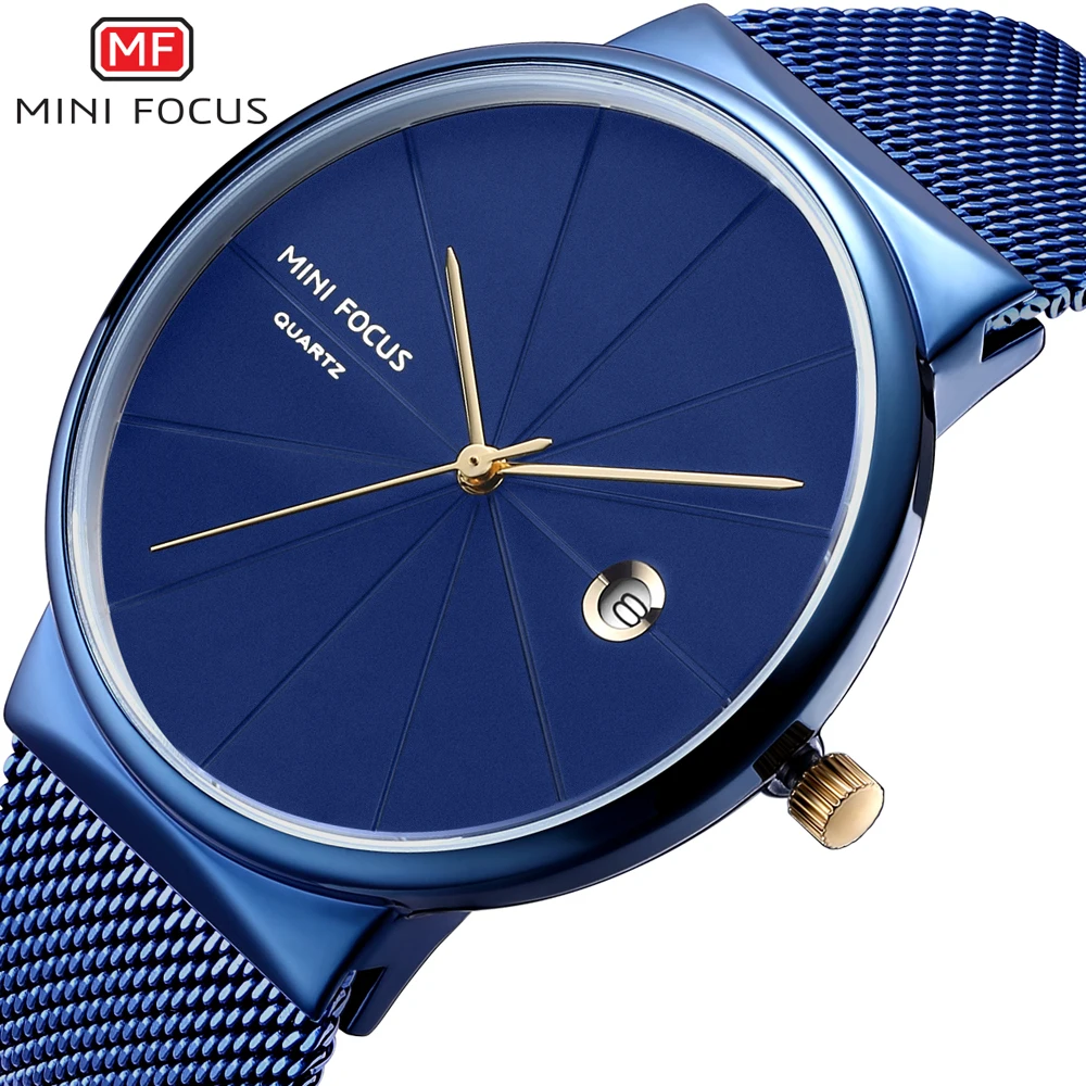 MINI FOCUS Men's Simple Mesh Strap Quartz Watches 2019 New Waterproof Wristwatch Man Relogios Masculino Clock 0176G Blue | Наручные