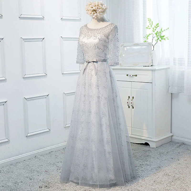 

Elegant High Quality Scoop Tulle Beading Half Sleeves Bridesmaid Dresses Dress For Wedding Party Bridesmaids Long Dresses 2019