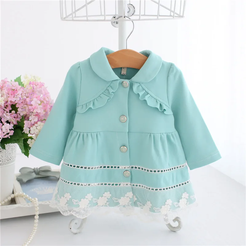 Тренч для девочек весенние кружевные детские куртки одежда маленьких модная