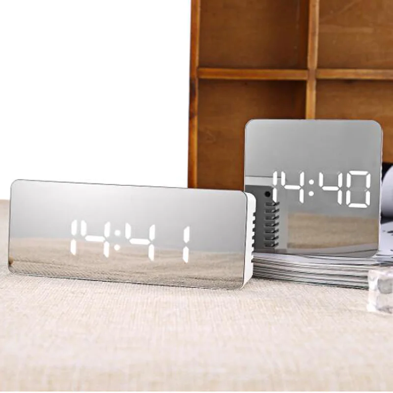 Светодио дный зеркало часы Температура Повтор большой Дисплей Home Decor зеркало Функция светодио дный будильник Multi Функция цифровые электронные