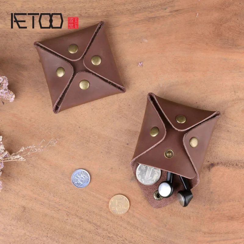 Винтажный кошелек AETOO из воловьей кожи оригинальный квадратный с нулевым