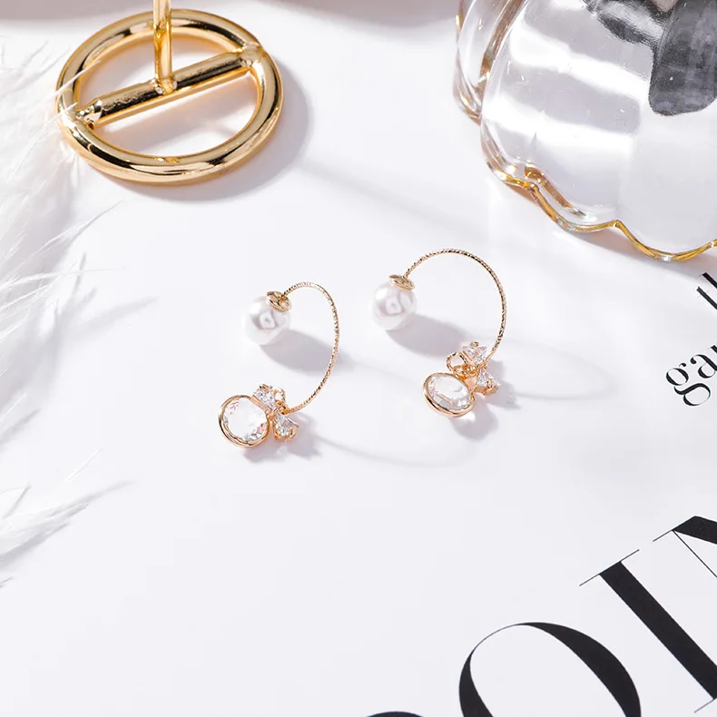 JRYFAC New Arrival Butterfly-knotted Crystal Pearl Dangle Earrings For Women Gold Color Trendy Elegant Drop Whloesale | Украшения и