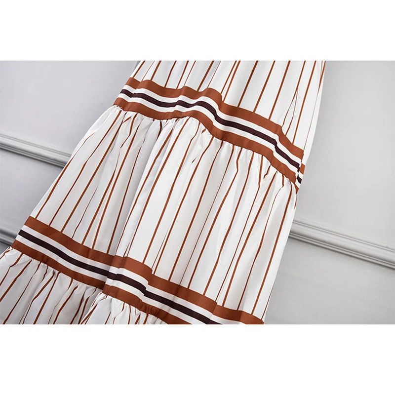 TOP QUALITY Paris Fashion 2020 Runway Designer Dress Women's Spaghetti Strap Striped Mid-calf | Женская одежда