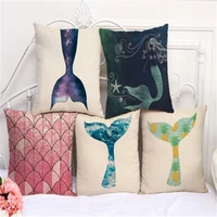 cartoon mermaid series cushion cover cotton linen square sofa pillowcase car cushion cover