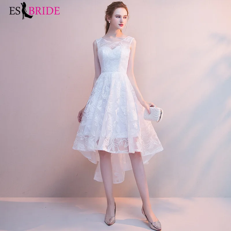 White Simple Evening Gowns Evening Dress Party Elegant Evening Dresses Short Front and Long Rear Short Formal Dress ES2579