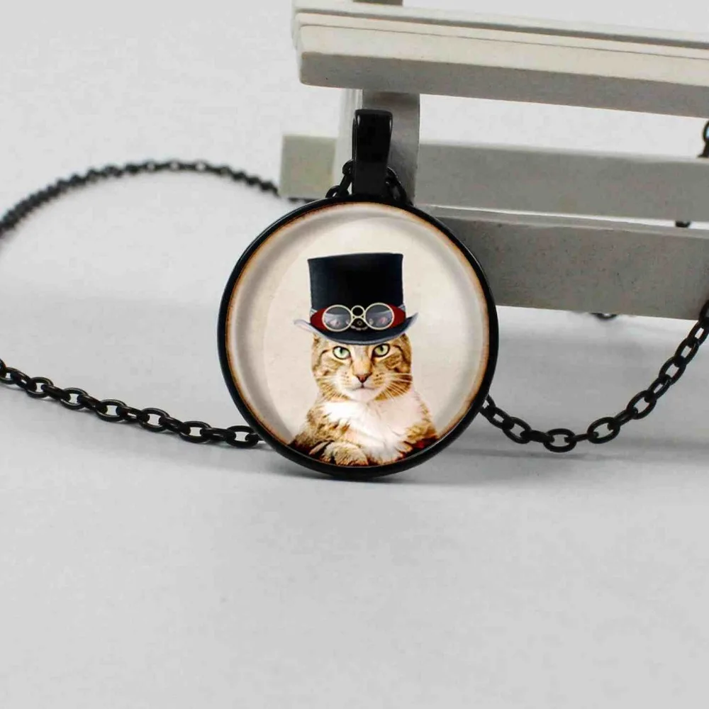 3 цвета милый кот искусство фото стеклянный кабошон ожерелье подвеска винтажное