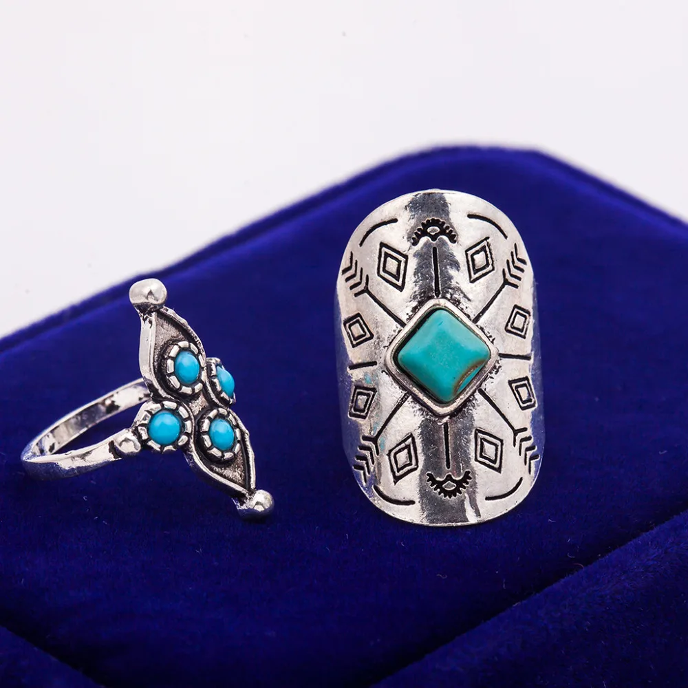 9 шт./компл. набор колец на сустав пальца серебряные синие Бусины натуральная