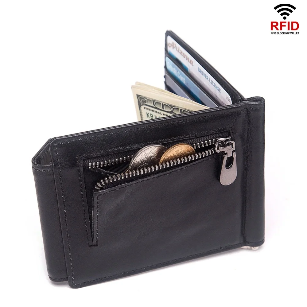 Rfid защитный зажим для денег из натуральной кожи Двойные мужской кошелек карман