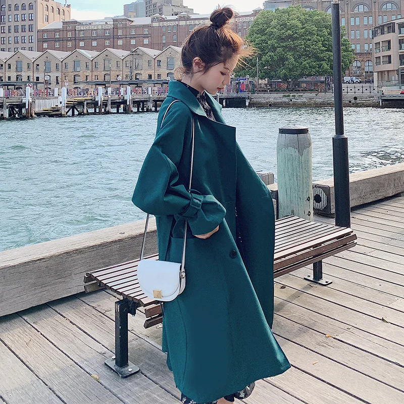 Женский тренчкот с поясом повседневное Элегантное длинное пальто в Корейском
