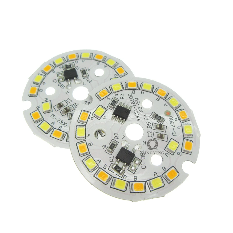 10 шт., 5 Вт, 7 Вт, 2835 SMD ac 220v лампа CCT пластина белый/теплый белый два Цвет в одном PCB LED плата интегрированный IC драйвер для светодиодный лампы