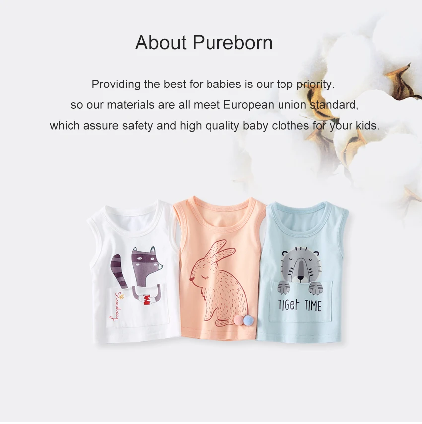 Pureborn/жилет для маленьких мальчиков и девочек; хлопковые топы без рукавов с рисунком для малышей; летняя одежда; Верхняя одежда; одежда для фотосессии