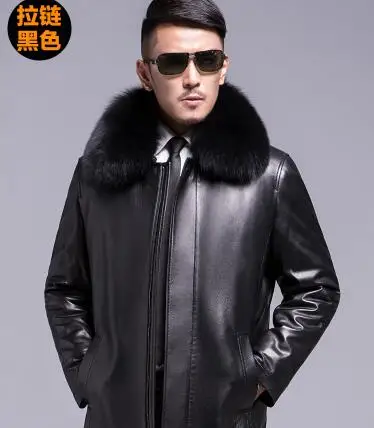 Black zipper Новинка, Мужская зимняя теплая куртка из натуральной кожи, мужская шуба из натурального меха норки, мужская куртка с воротником из меха кролика, пальто размера плюс - Цвет: Black zipper