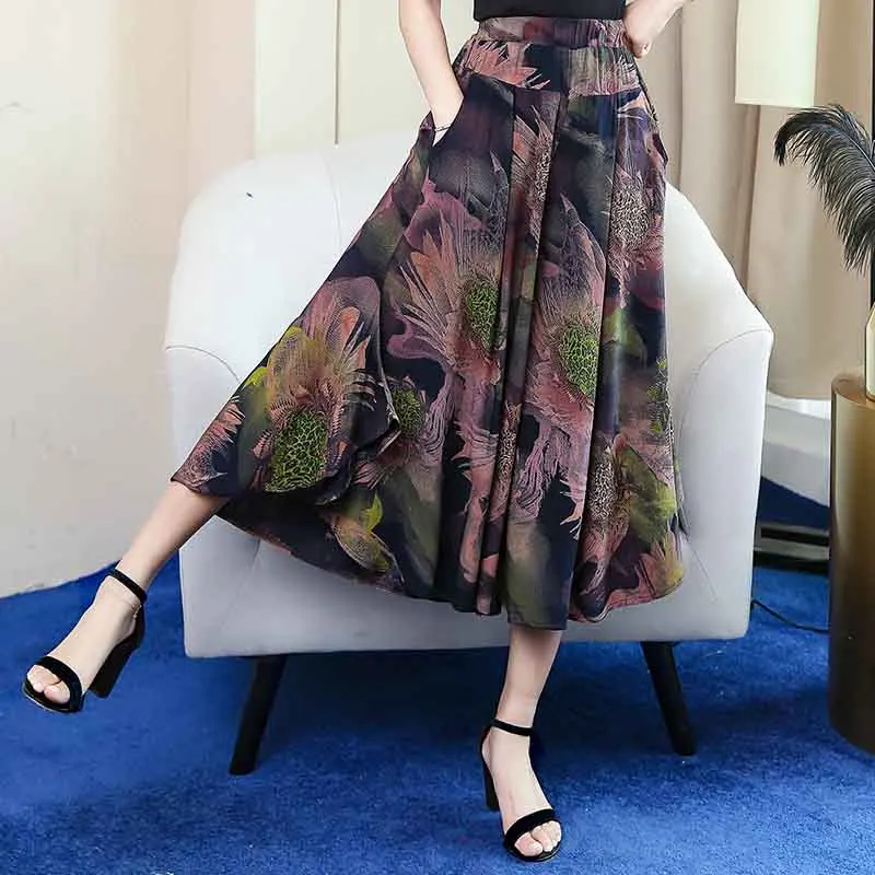 Color 1 Женские летние широкие брюки, повседневные уличные брюки с высокой талией, повседневные пляжные брюки с цветочным принтом - Цвет: Color 1