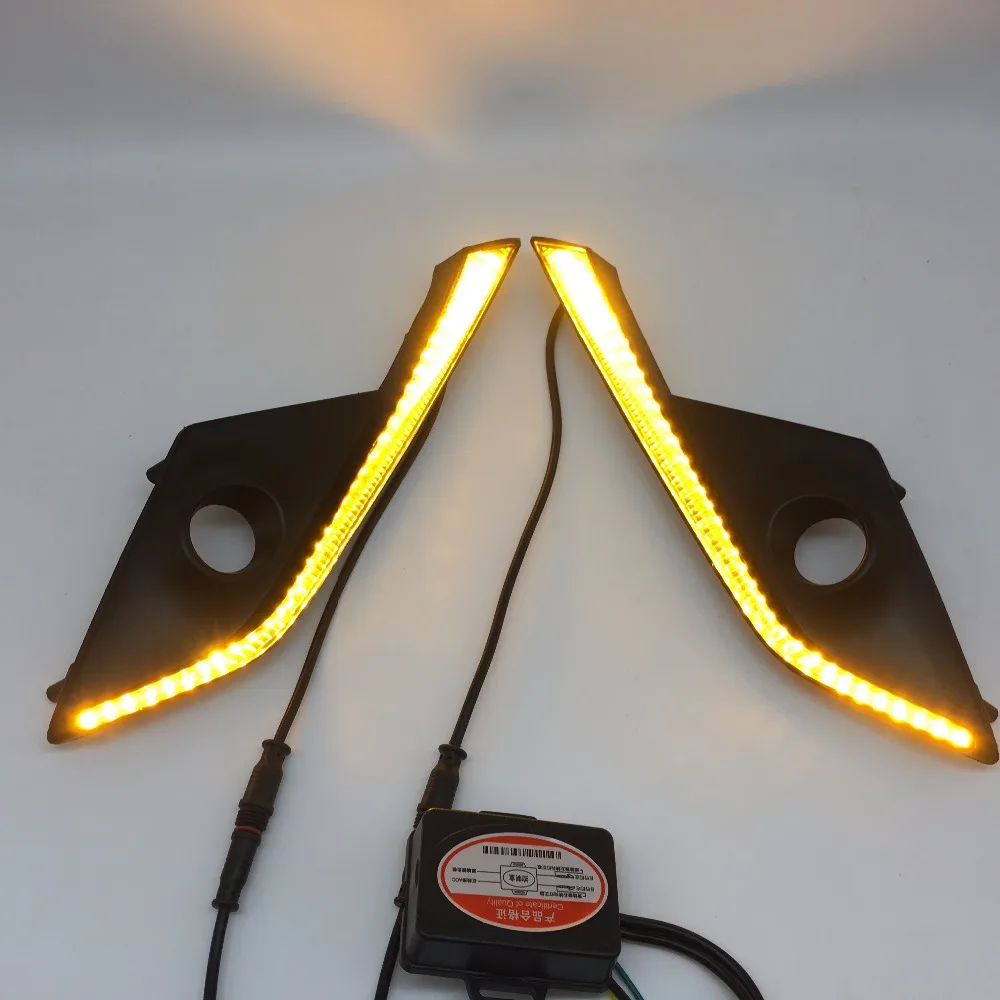 LYQ включения желтых Функция Водонепроницаемый 12 v светодиодный DRL Габаритные огни с отверстием для противотуманной лампы для Mazda CX-3 CX3