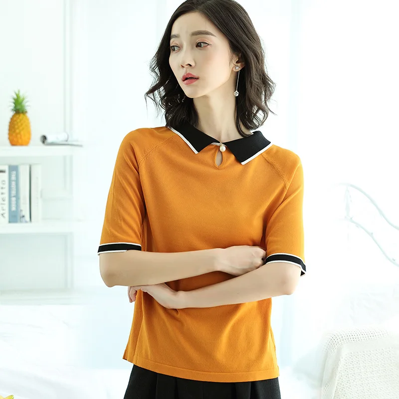 Suvance летний офисный Женский вязаный пуловер с двумя воротниками 2 однотонных
