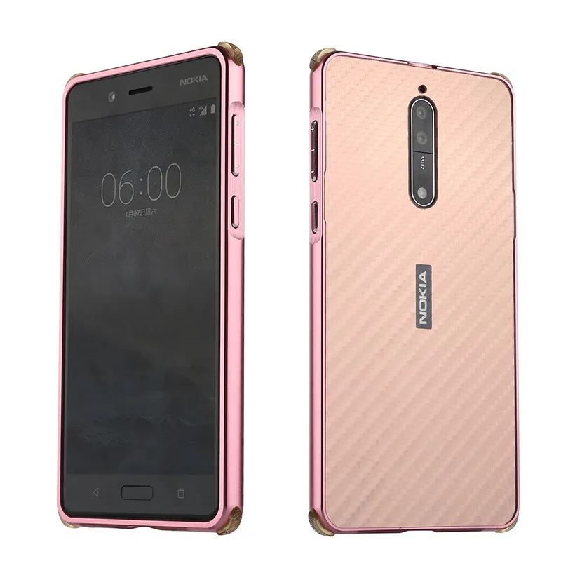 Роскошное Гальванопокрытие металлический бампер для Nokia 8 чехол противоударный PC задняя крышка чехол для телефона из углеродного волокна для Nokia 8(5,3 дюйма