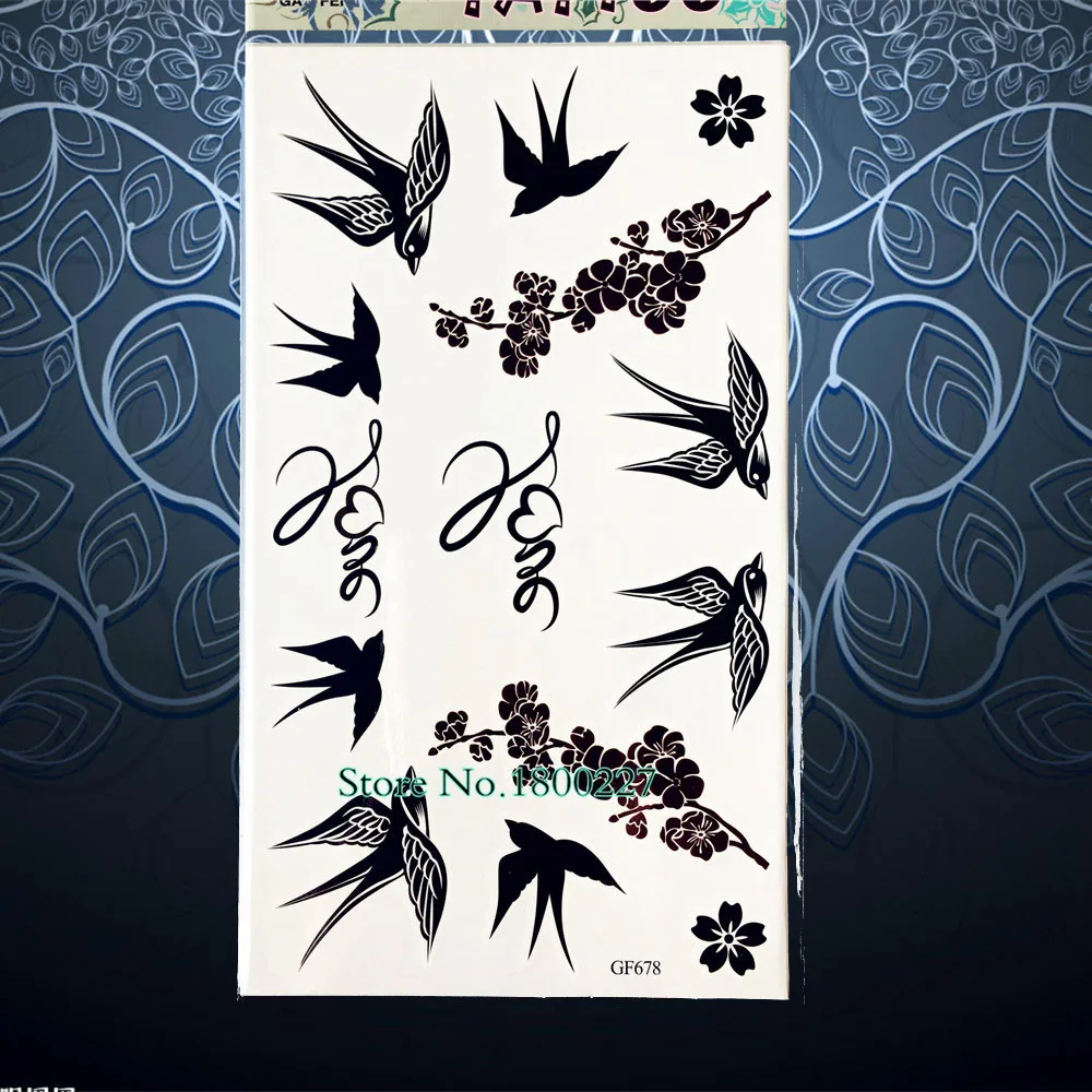 25 стилей штрих-кодов Орел Ласточки временные татуировки наклейки 17x10 см черный