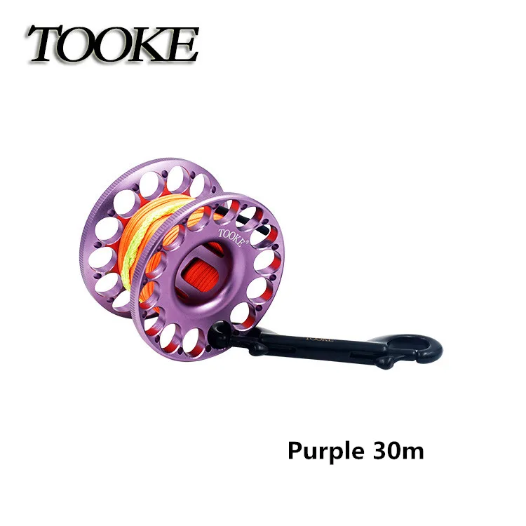 Purple 30m Катушка из алюминиевого сплава для подводного плавания с защелкой из нержавеющей стали 30 м 45 м крюк SMB безопасное оборудование аксессуары BCD - Color: Purple 30m
