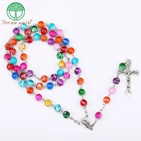 cr99 acrylic beads catholic rosary cross pendant necklace statement colorful beads religious maxi necklace for women