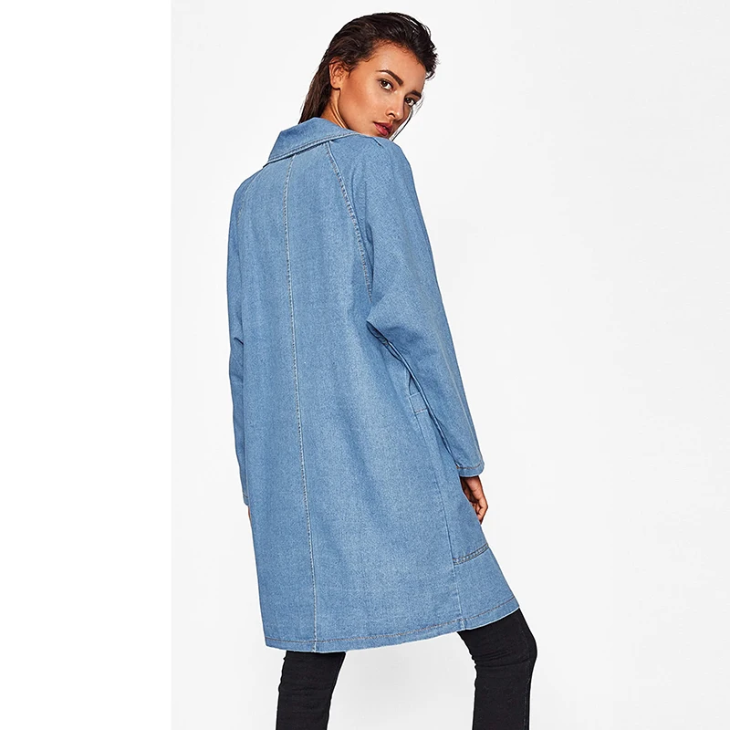 Женский джинсовый Тренч с большими карманами и отложным воротником 2019|denim trench