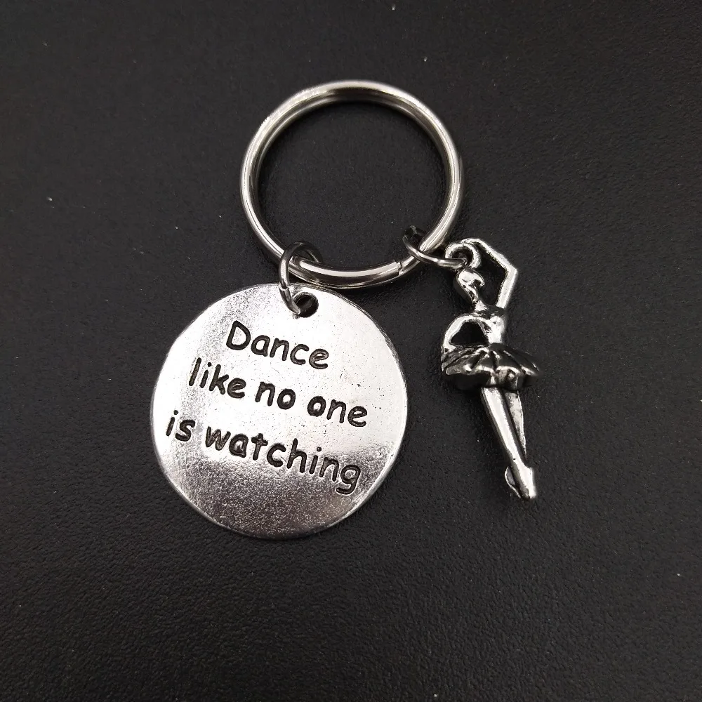 

Dance Like No One Is Watching Ballerina Pendant Key Chain Stainless Steel Keyring DIY Handmade Jewelry Accessories Factory